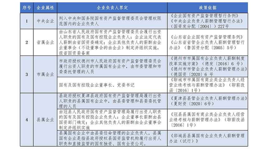 表1-1  從政策看國有企業負責人范疇（以山東省為例）